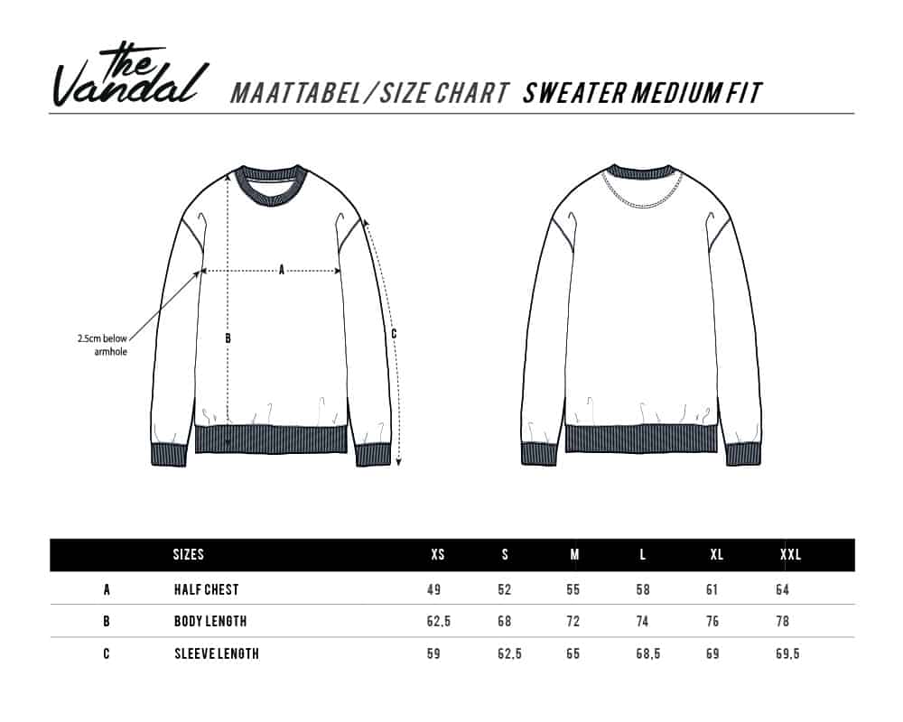 Maattabel sweater heren medium fit