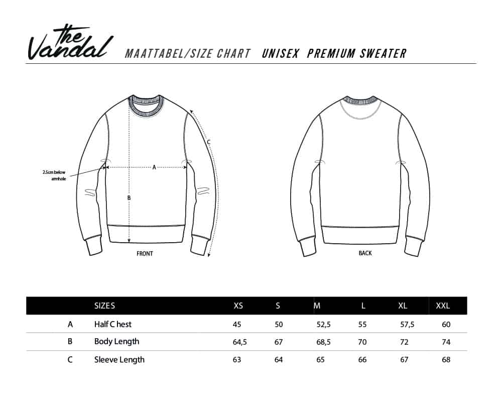 Maattabel Premium Sweater The Vandal