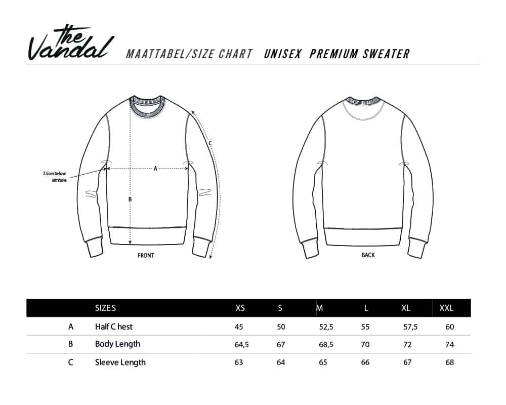 Maattabel Premium Sweater The Vandal Maattabel Premium Sweater The Vandal
