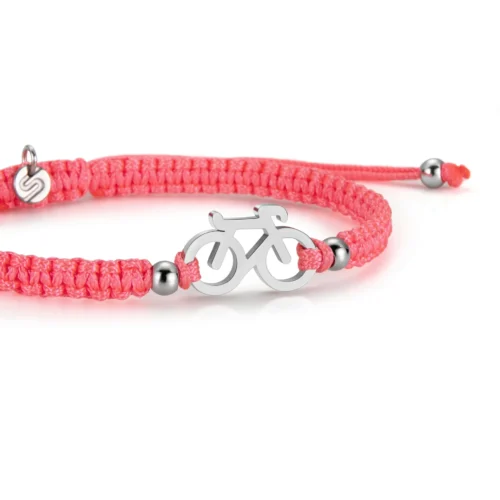 Braided fiets armbandje Sailbrace zilver roze