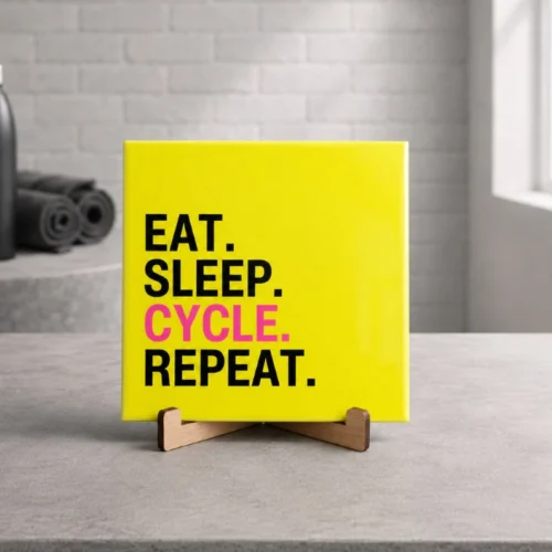 Tegeltje Eat Sleep Cycle Repeat geel