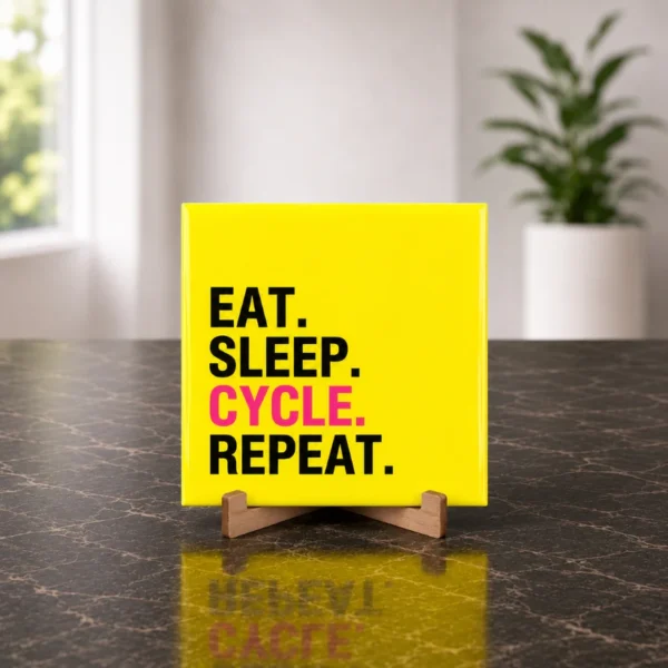 Tegeltje Eat Sleep Cycle Repeat geel Tegeltje Eat Sleep Cycle Repeat geel