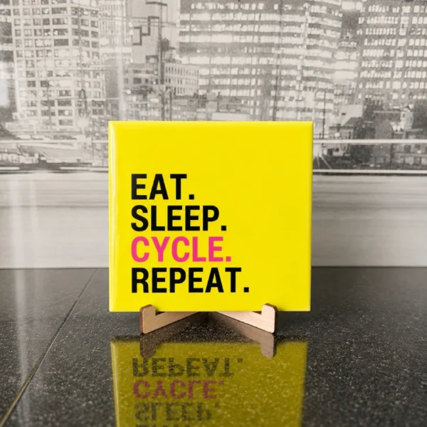 Tegeltje Eat Sleep Cycle Repeat geel Tegeltje Eat Sleep Cycle Repeat geel