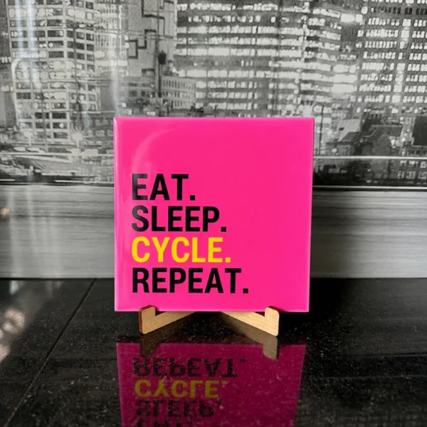 Tegeltje Eat Sleep Cycle Repeat roze Tegeltje Eat Sleep Cycle Repeat roze