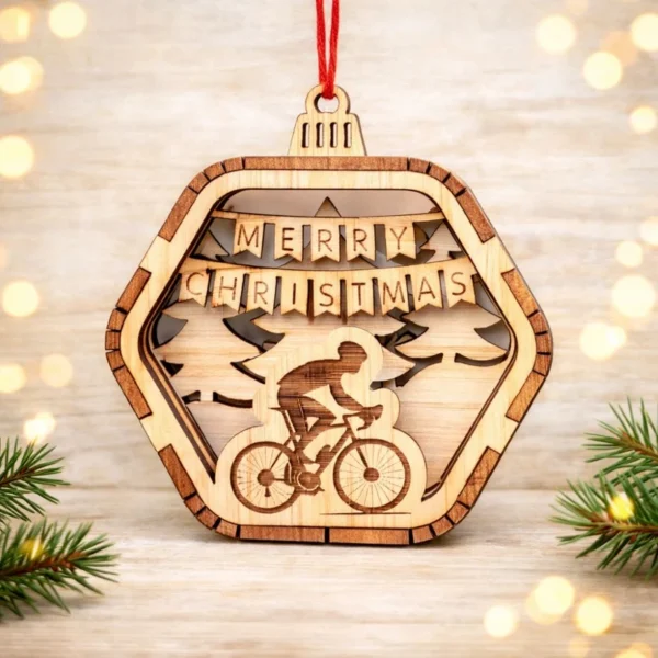 Houten Kerstbal wielrenner Houten Kerstbal wielrenner